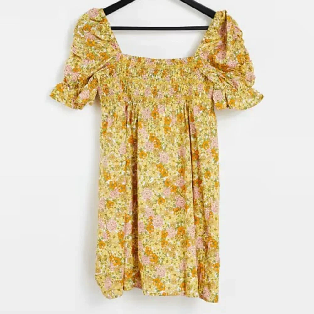 Retro & Other Stories cotton floral printed smock mini dress in multi - Picture 2 of 16